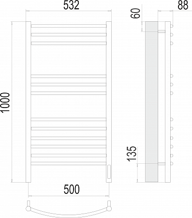 Классик П12 500х1000 электро (sensor quick touch)  Полотенцесушитель TERMINUS Кстово - фото 3
